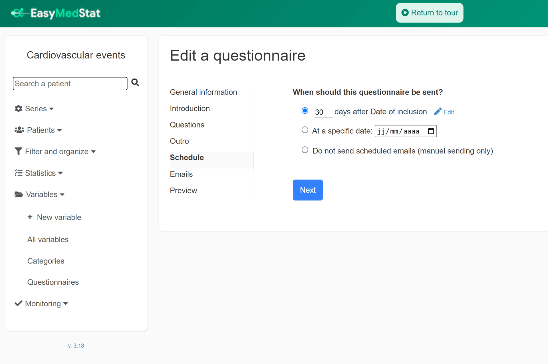 Un dashboard d'un ePRO sur EasyMedStat