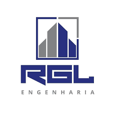 Um logotipo azul e cinza para uma empresa chamada rgl engenharia.