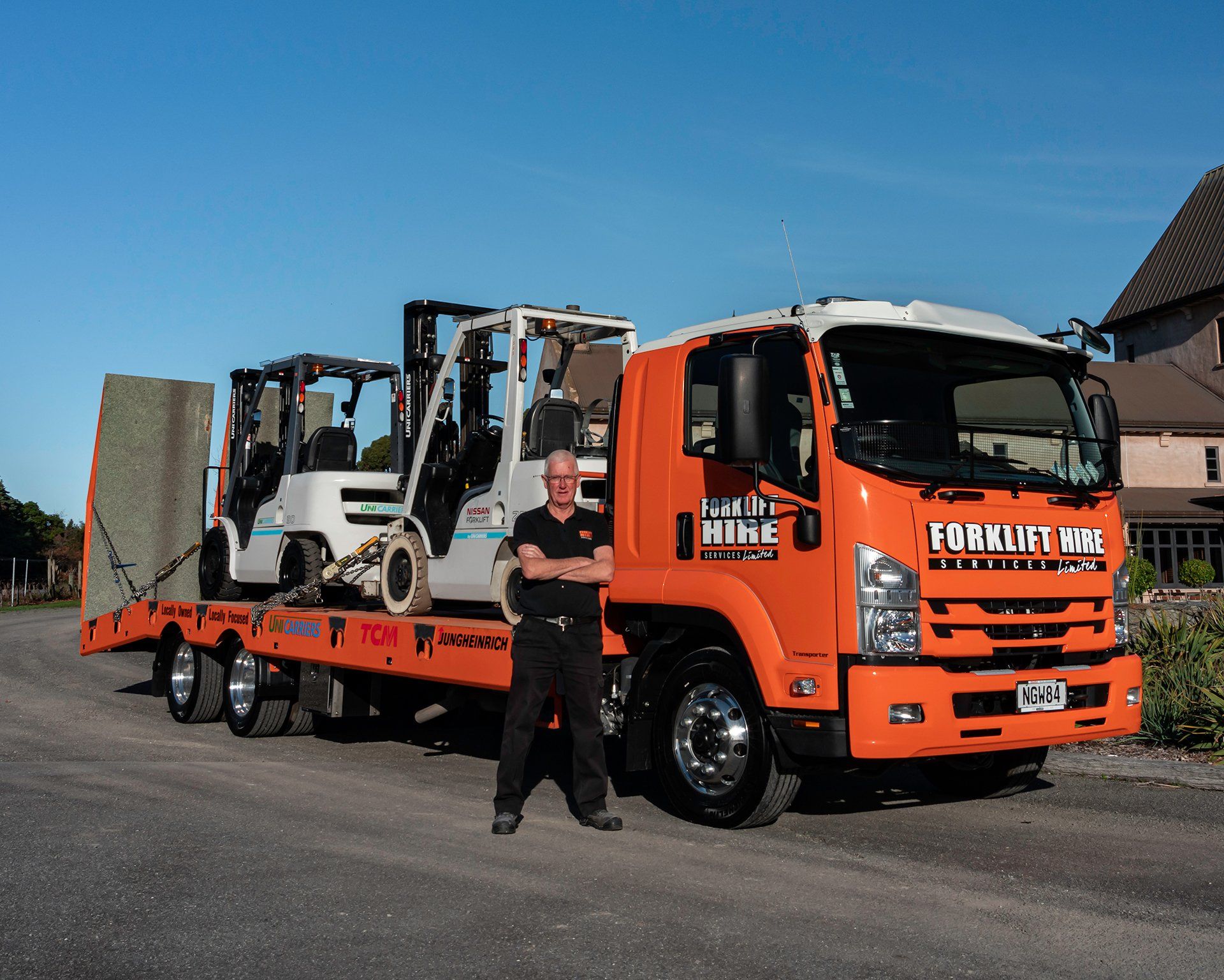 Transporter vehicle for Forklift Hire Services Ltd in Blenheim NZ