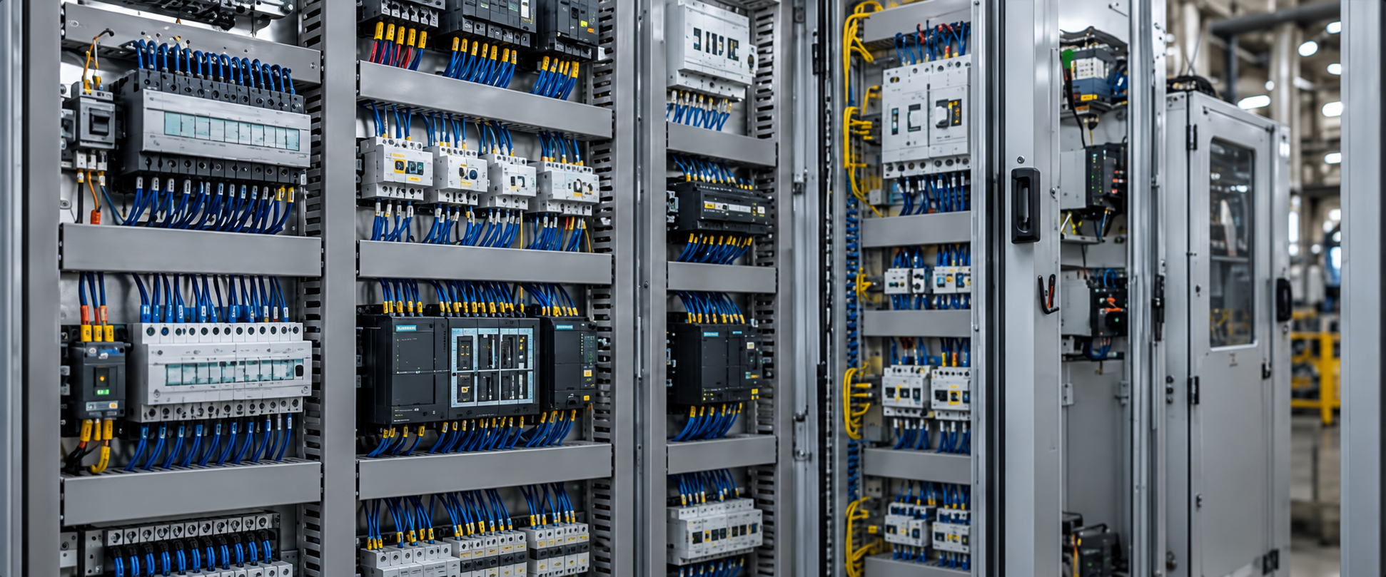 Ilustração de painéis elétricos e de automação industrial