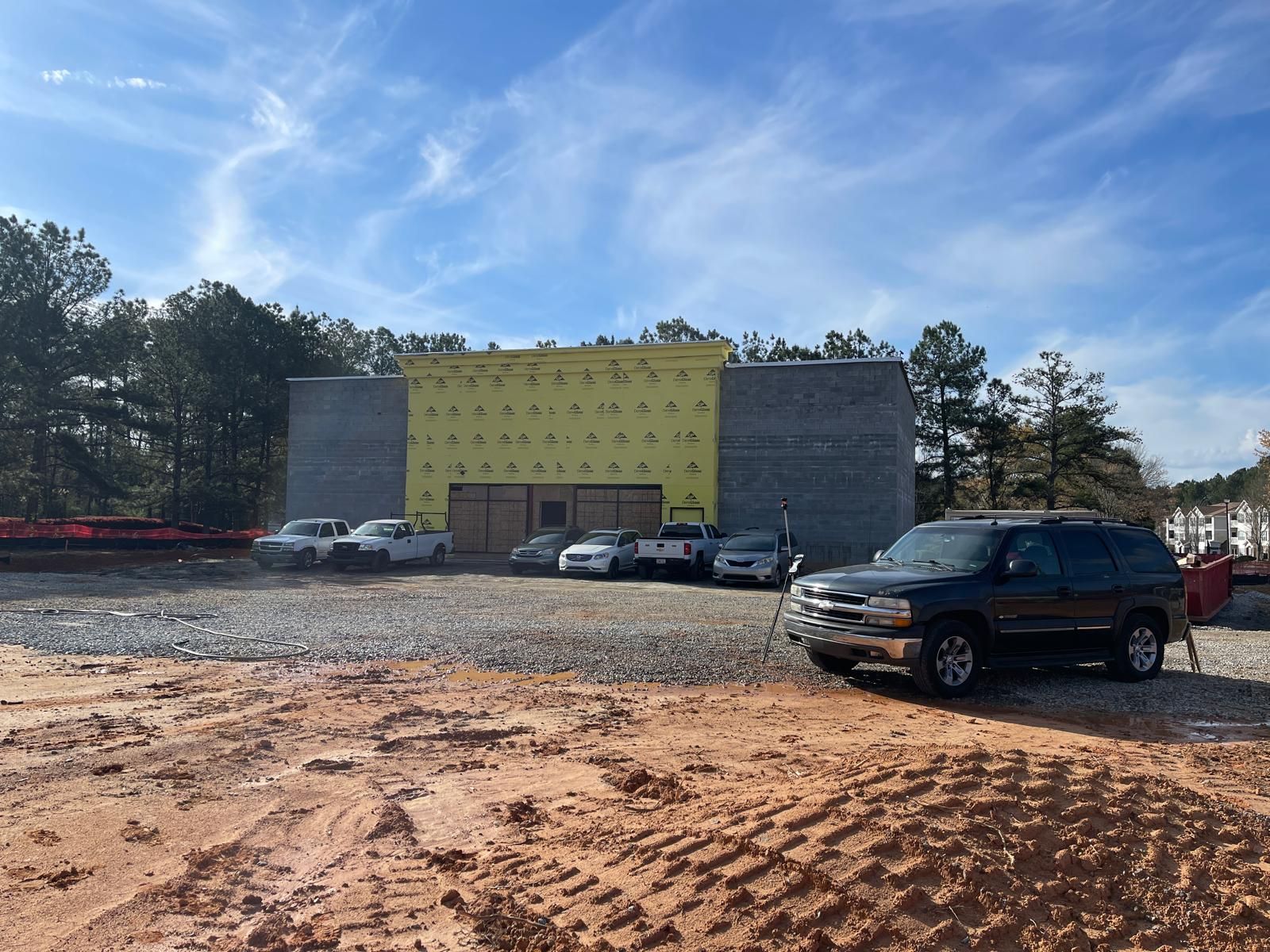 Completed commercial fuel canopy with concrete pad and ADA detectable warning surface in Roswell Georgia