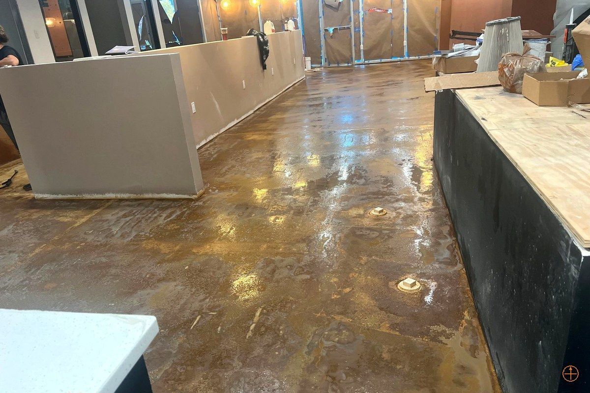 Restaurant dining room mid-renovation with construction phased around service hours in Atlanta