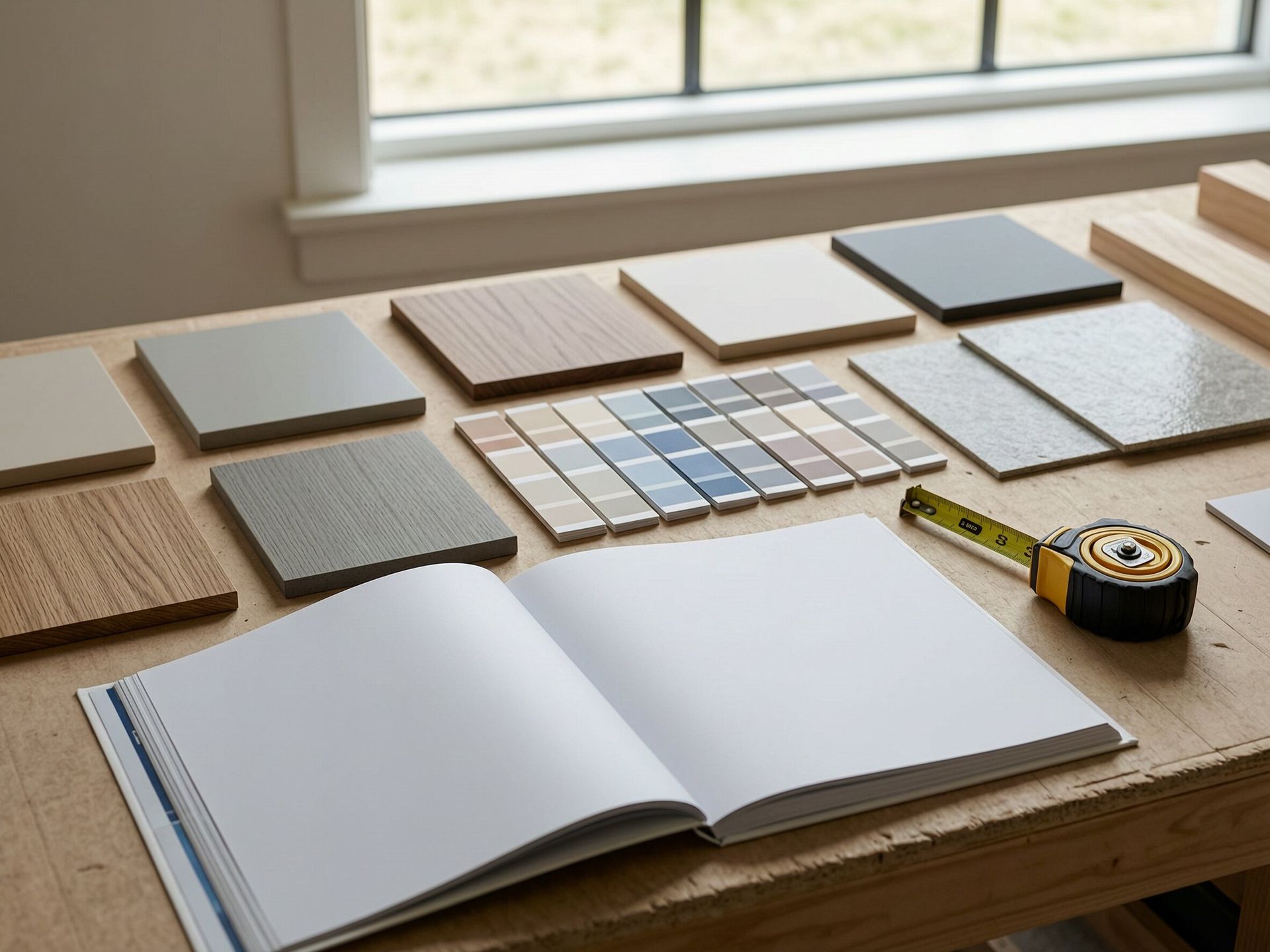 Fixture samples and finish material swatches for approved vendor sourcing, franchise buildout Georgia