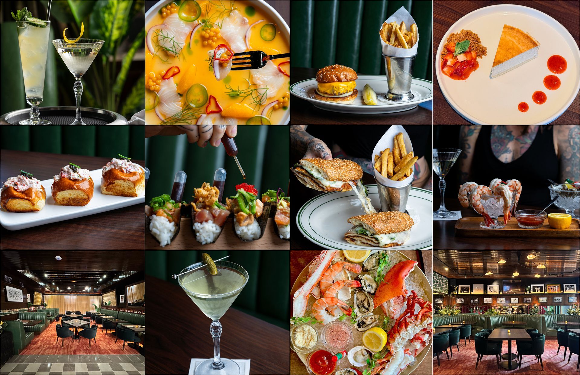 A collage of pictures of different types of food and drinks