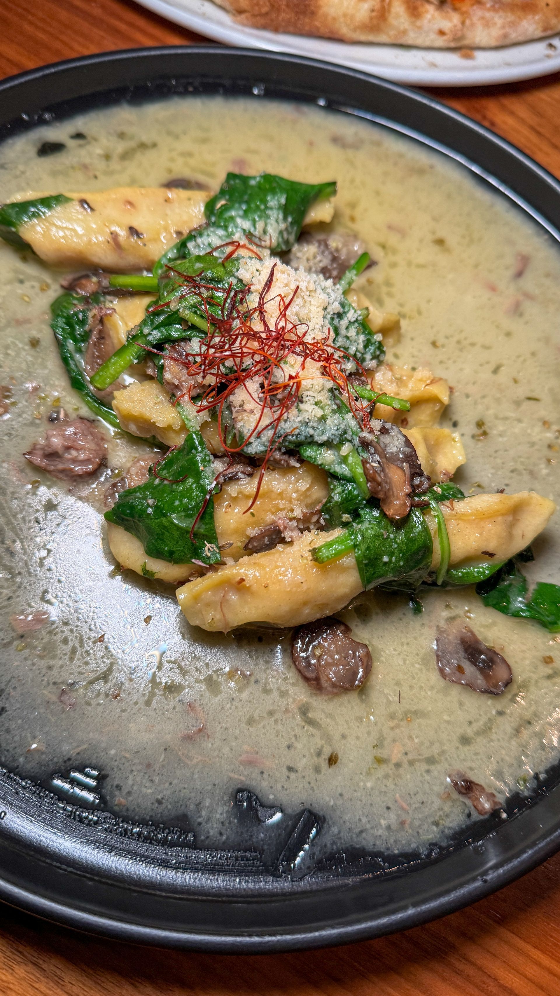 A close up of a plate of food on a table.