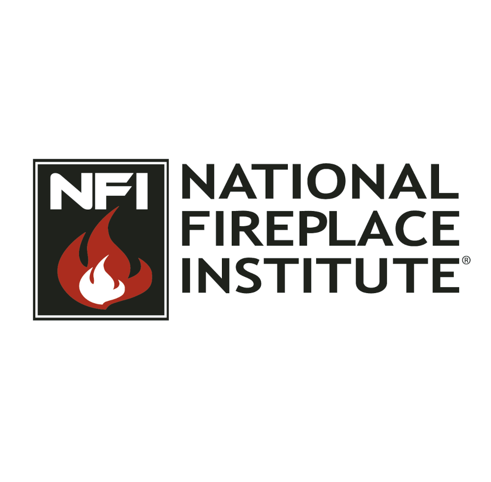 Logo of the National Fireplace Institute: black square with flames, and text 