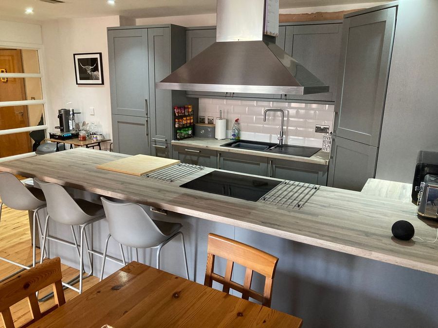 Open-plan kitchen renovation with island