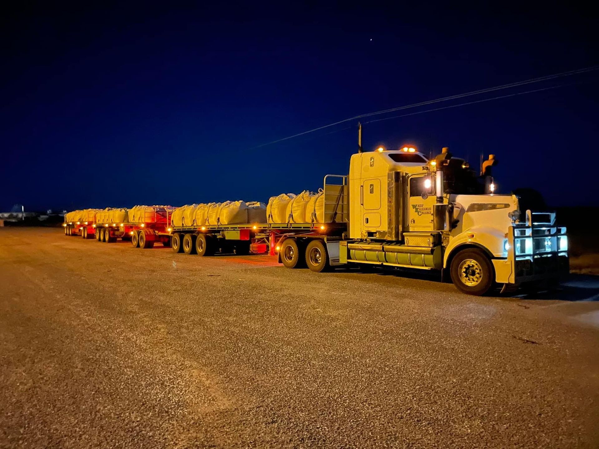 Night View of a Long Truck — Frontier Cement Supplies In East Arm, NT