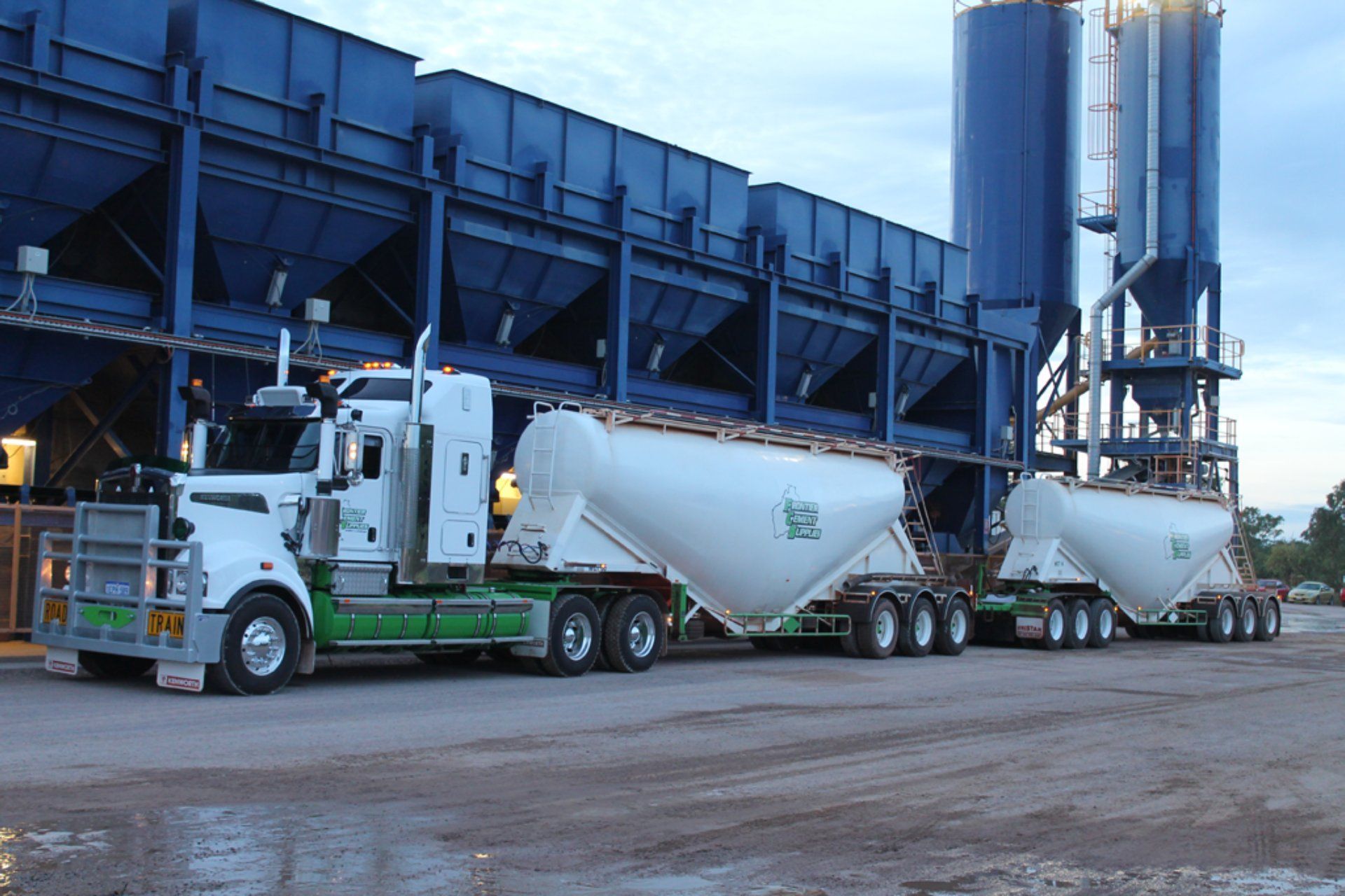 A Concrete Mixer Truck Parked In A Quarry — Frontier Cement Supplies In East Arm, NT