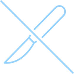 Light blue knife icon crossed out by a diagonal line, indicating no knives allowed