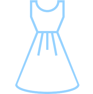 Blue outline of a sleeveless dress with a flared skirt