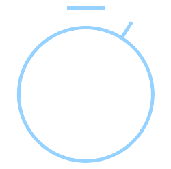Light blue outline of a simple circular icon with a short angled line at the top right.