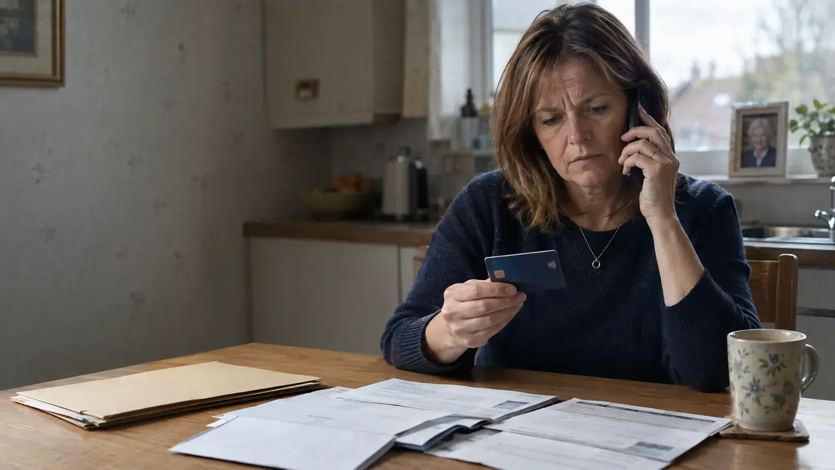 Worried Woman Reviewing a Bank Card