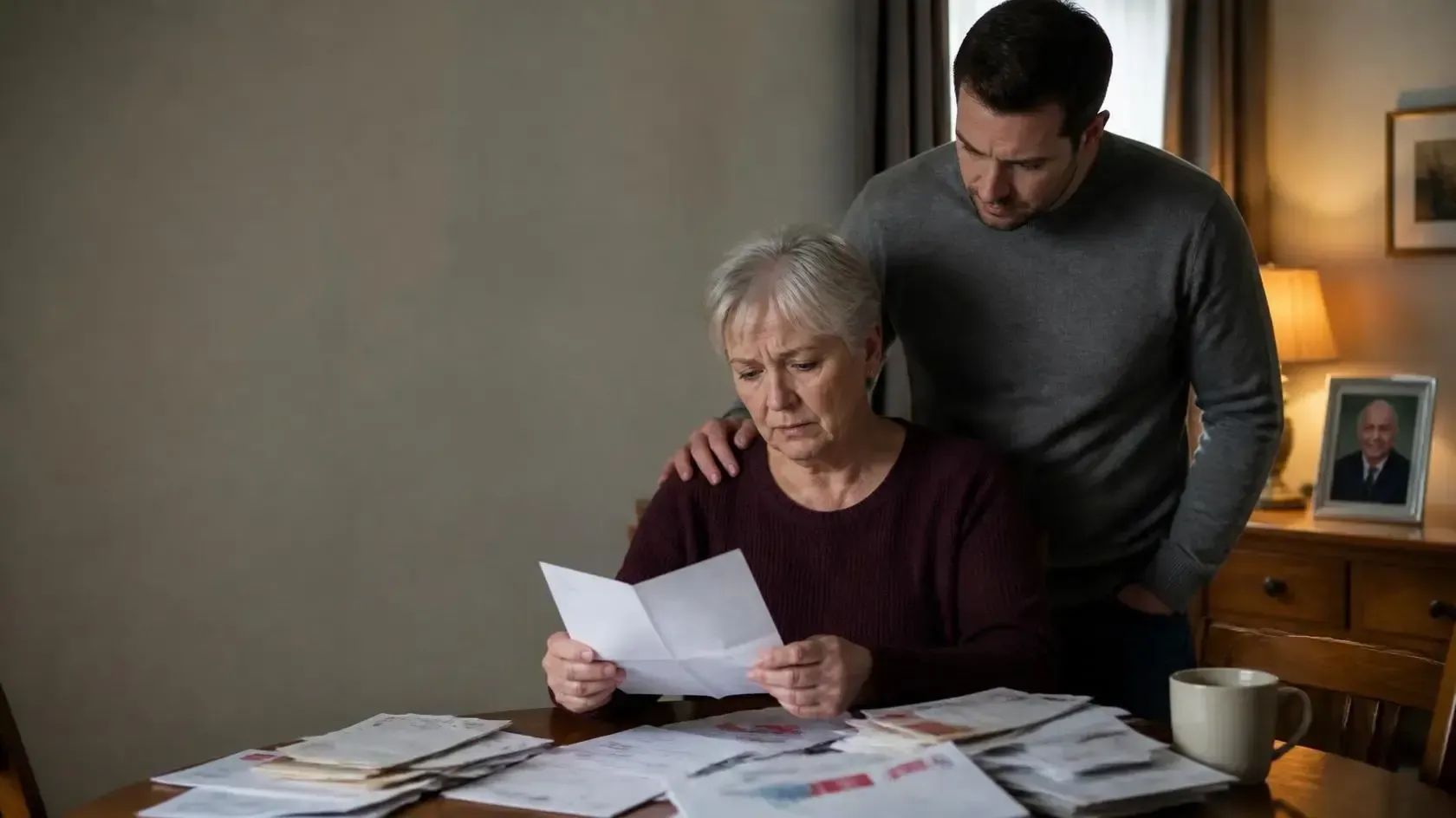 Worried widow at home