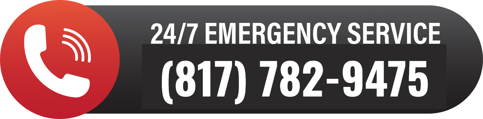 24/7 emergency service banner with red phone icon and phone number (817) 782-9475