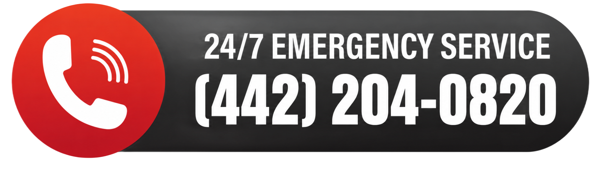 Red phone icon with a black background with 24/7 Emergency Service, and phone number (442) 204-0820