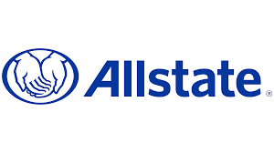 Allstate logo with blue hands in a circle and blue text on a white background