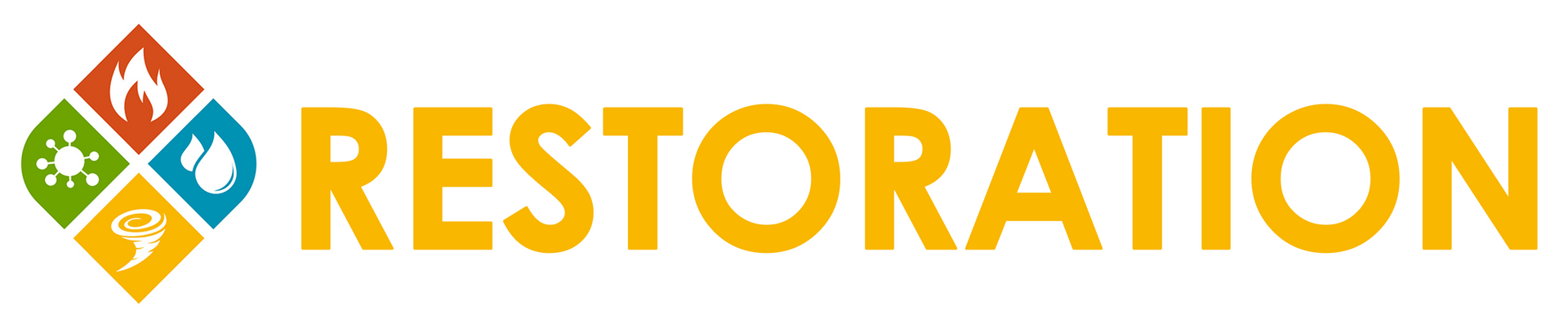 RESTORATION logo with four colored diamond icons and orange text