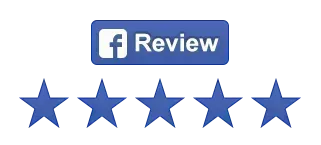 Facebook review badge with five blue stars