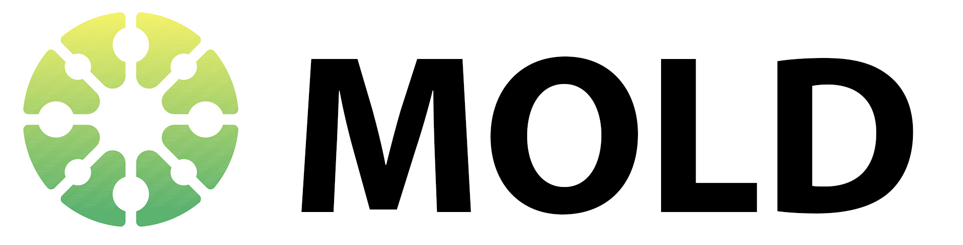 Green circular logo beside bold black text reading “MOLD” on a white background