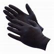 A pair of black gloves on a white background.