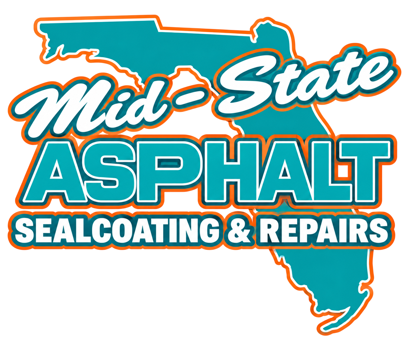 Mid-State Asphalt Sealcoating & Repairs Mid-State Asphalt Sealcoating & Repairs logo with Florida outline in teal, white, and orange