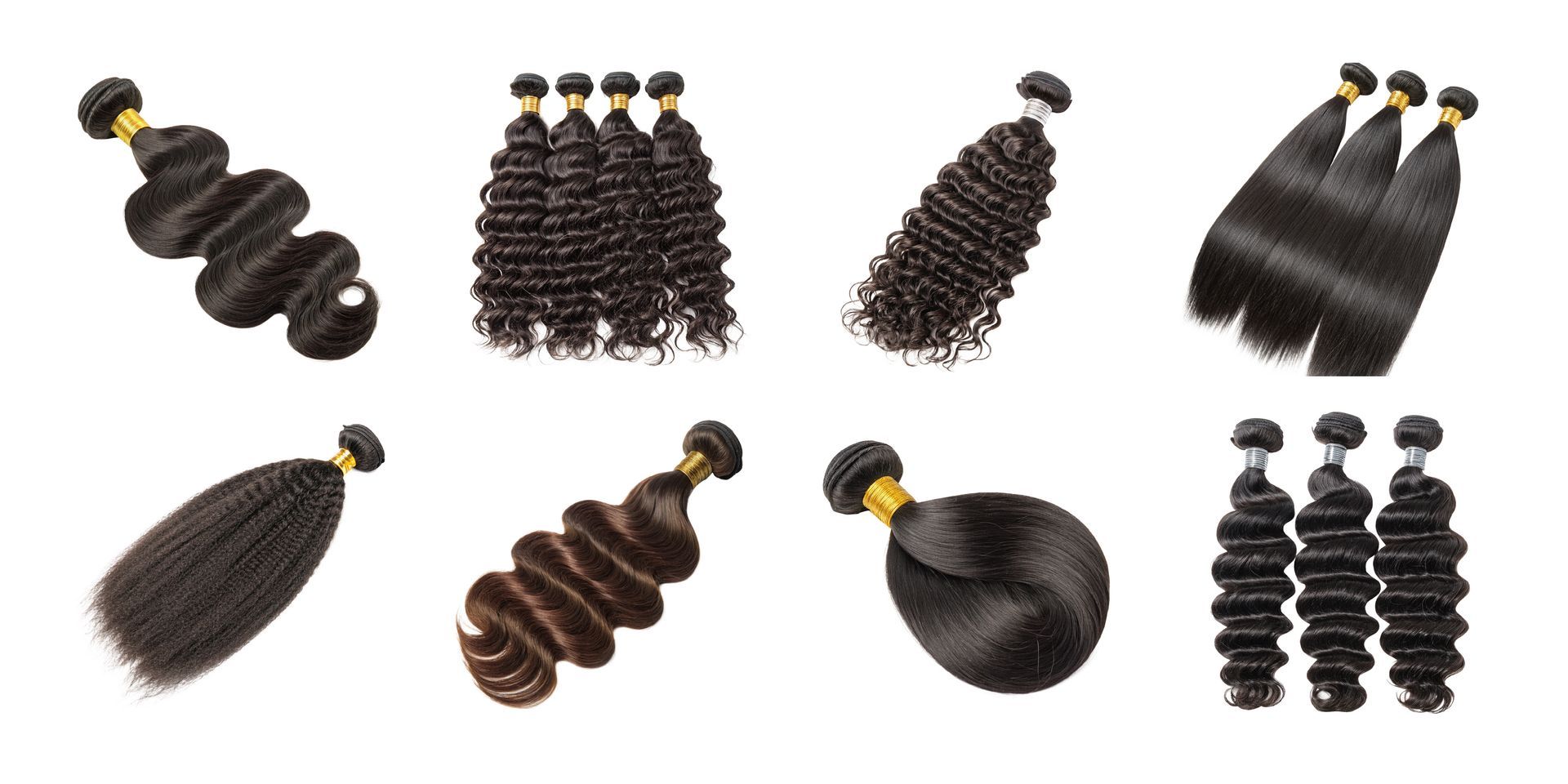 Assorted black braided hair extensions with blonde-tipped ends on a white background