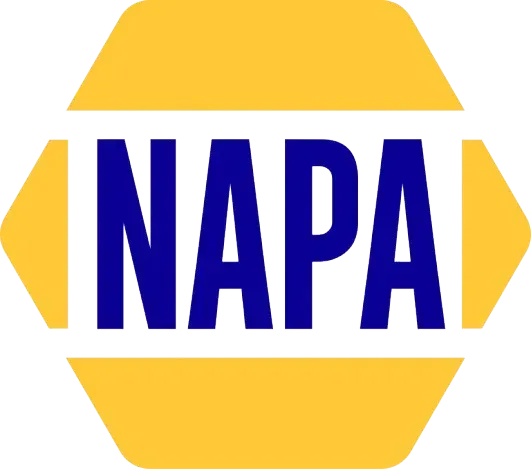 NAPA logo in blue letters on a yellow hexagonal background