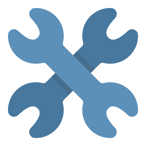 Blue crossed wrench tools icon on a white background