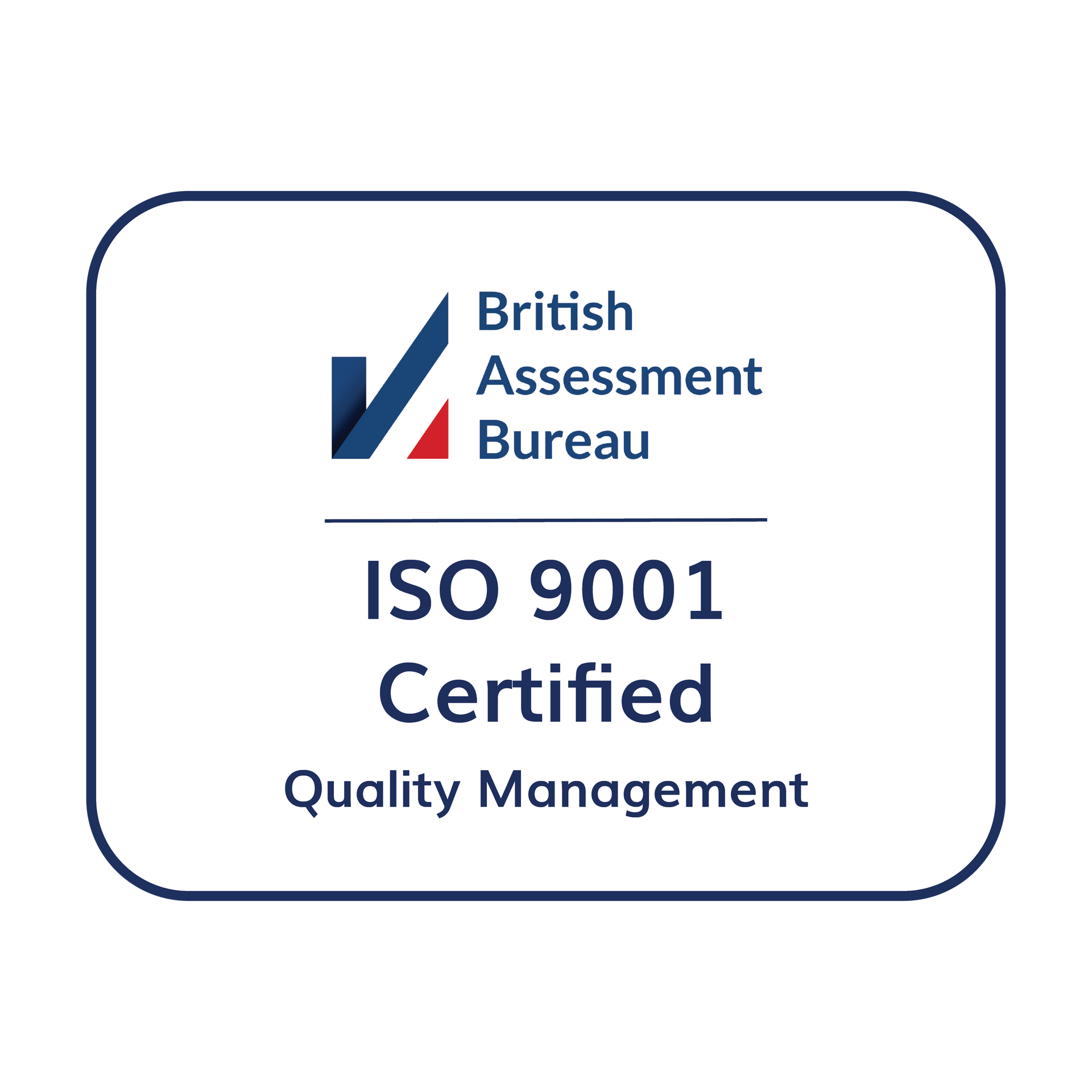 British Assessment Bureau ISO 9001 Certified quality management logo on white background
