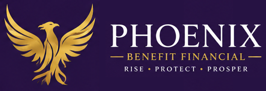 Phoenix Benefit Financial logo with gold phoenix on purple background and tagline “Rise · Protect · Prosper.”