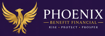 Phoenix Benefit Financial logo with gold phoenix on purple background and tagline “Rise · Protect · Prosper.”