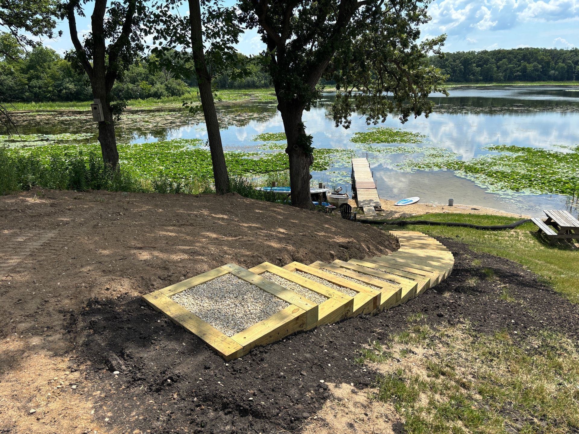 Paver walkway and backyard outdoor living area in Southern Wisconsin