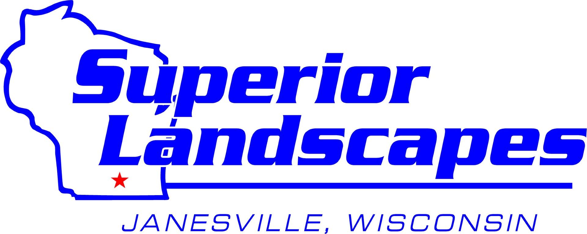 Superior Landscapes logo in blue with a red star, Janesville, Wisconsin