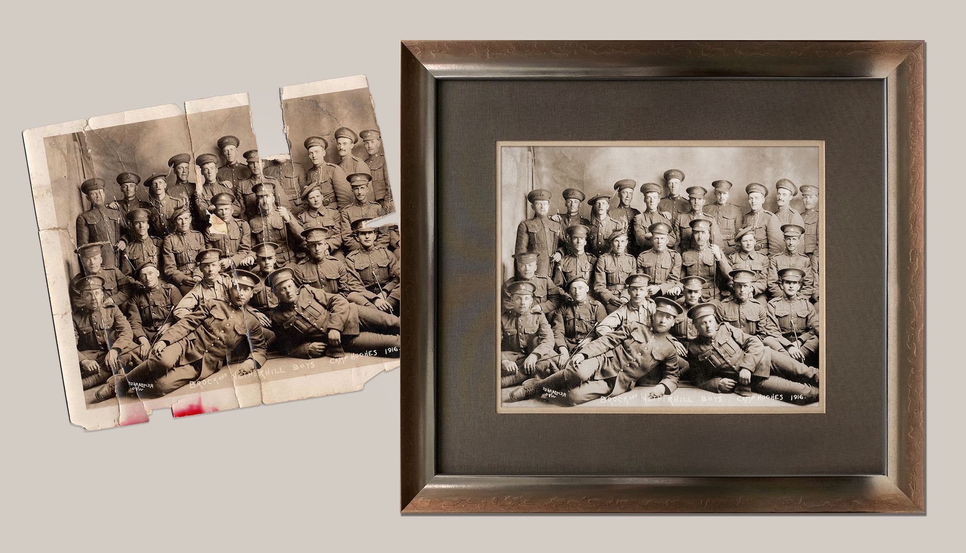 A black and white photo of a group of people in a frame