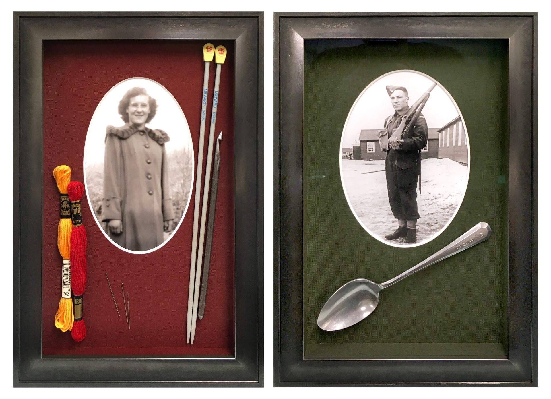 A picture of a woman and a picture of a man with a spoon