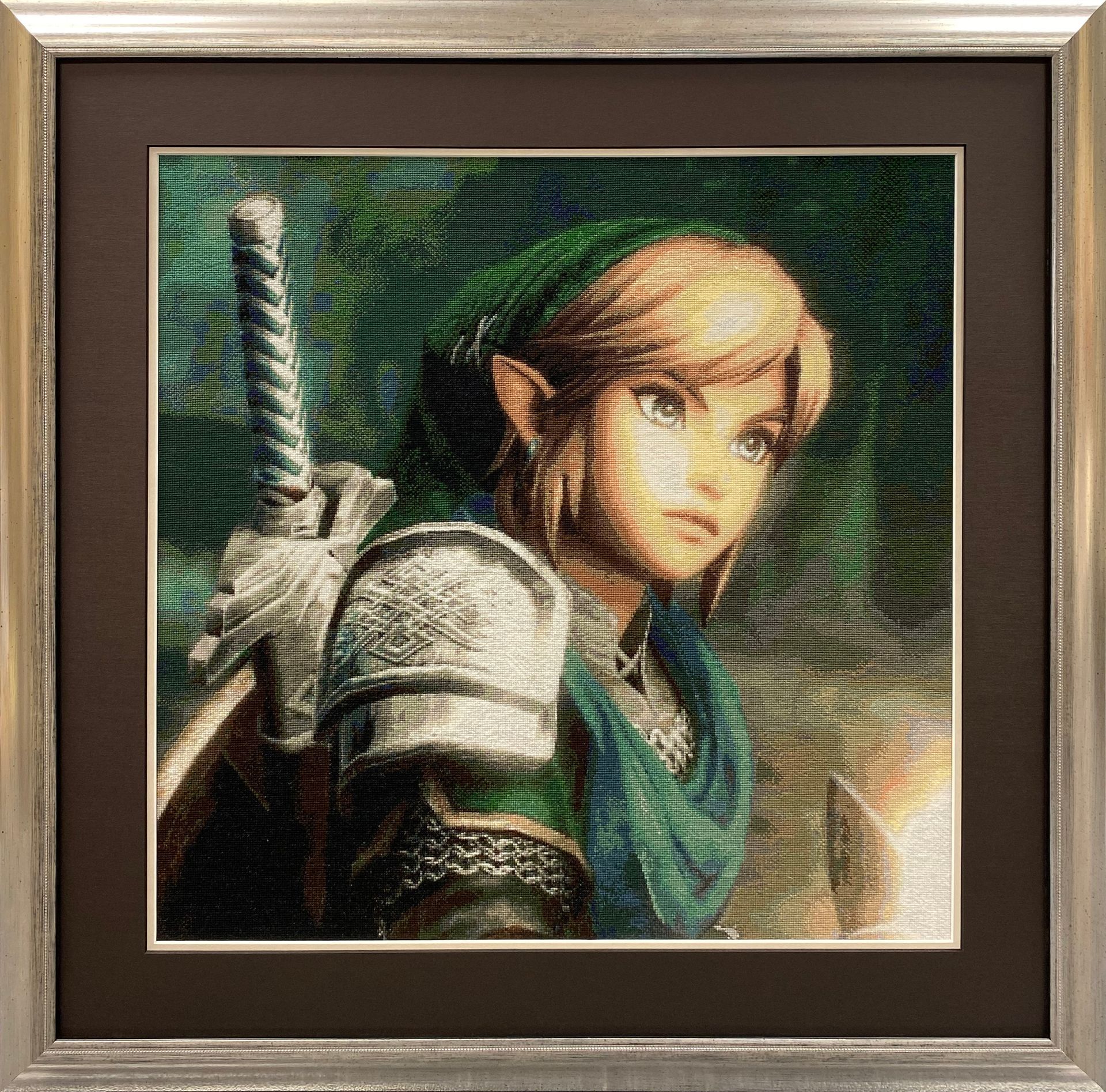 a realism painting of Link in a gold frame
