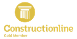 Constructionline Gold Member logo in gold and white with a classical column icon