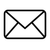 Black outline envelope icon on a white background