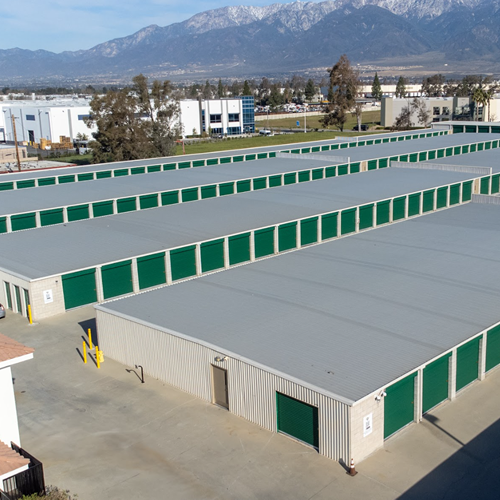Arial view of All American Storage facility, multiple buildings