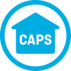 Blue house icon inside a circle with the word “CAPS” in white.