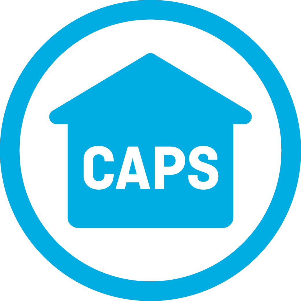 Blue house icon inside a circle with the word “CAPS” in white.