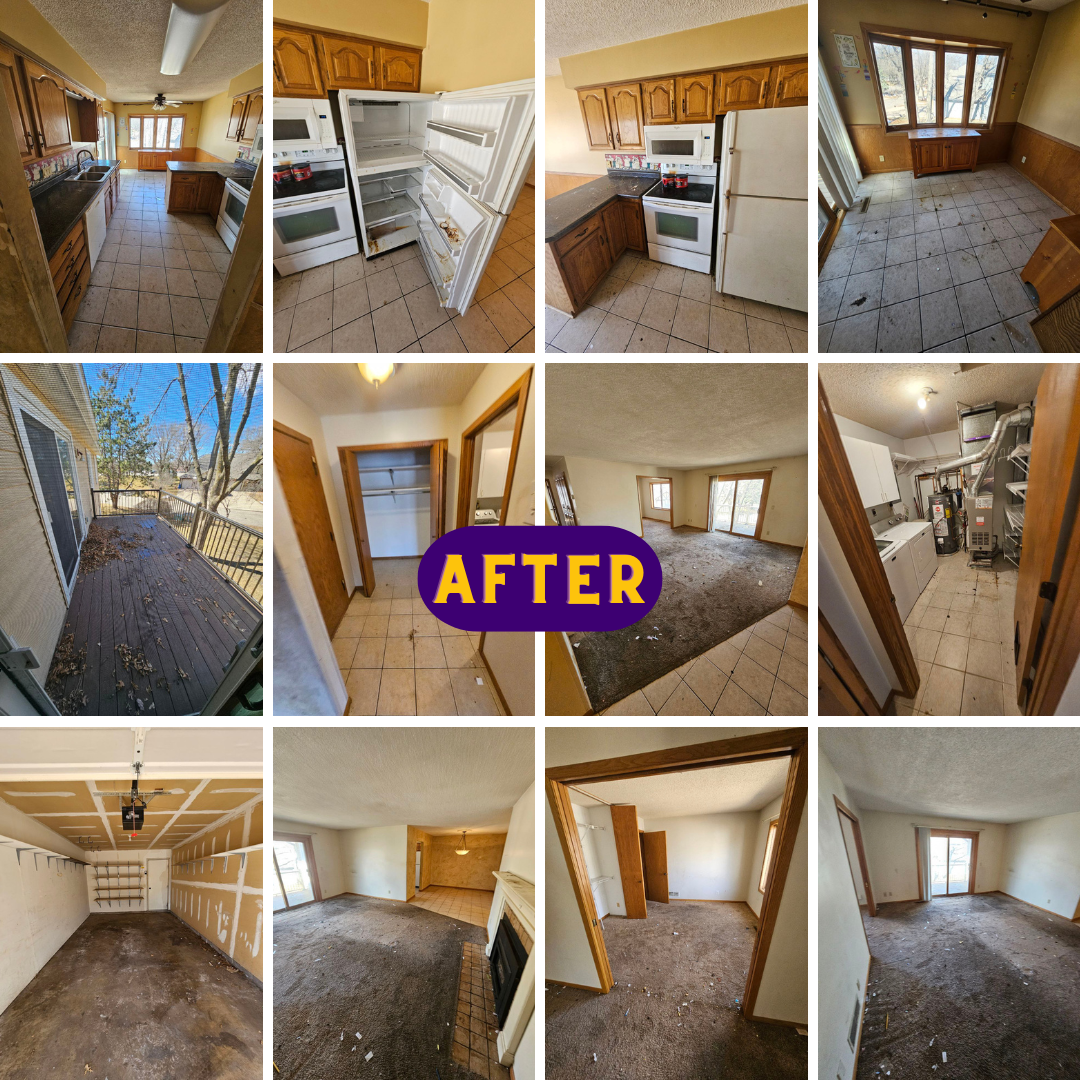 A collage of pictures of a house with the word after at the bottom