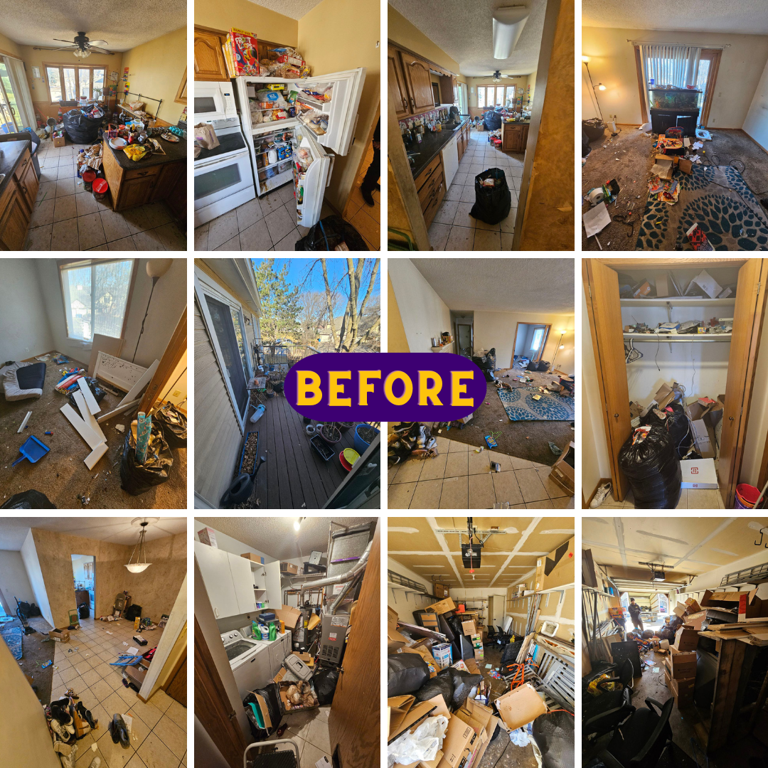 A collage of pictures of a house before being cleaned.