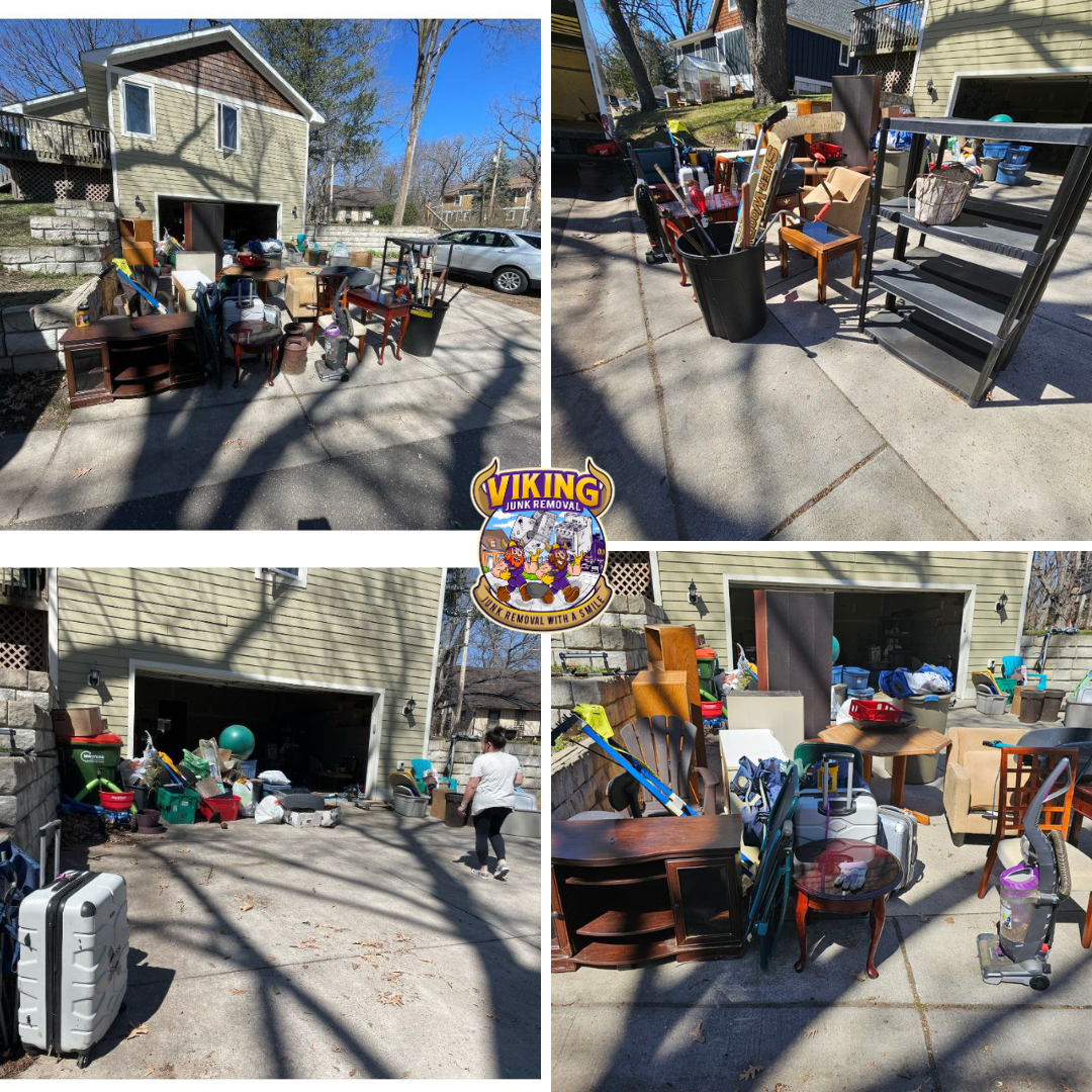 A collage of four pictures of a house with a logo that says viking