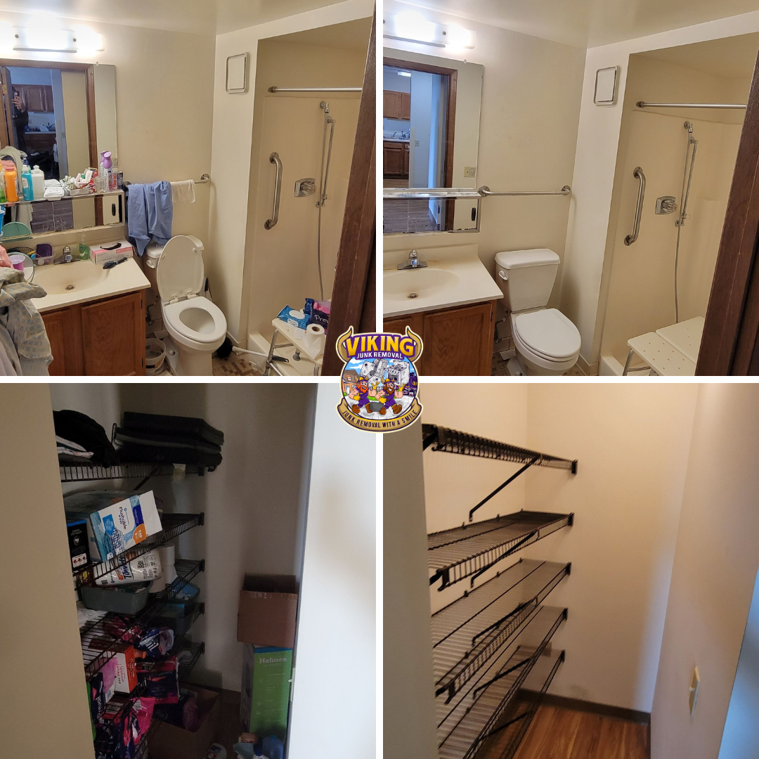 A bathroom with a toilet , sink , and walk in closet.