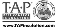 a black and white logo for tap pest control insulation