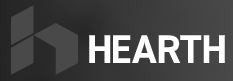 a black and white logo for a company called hearth