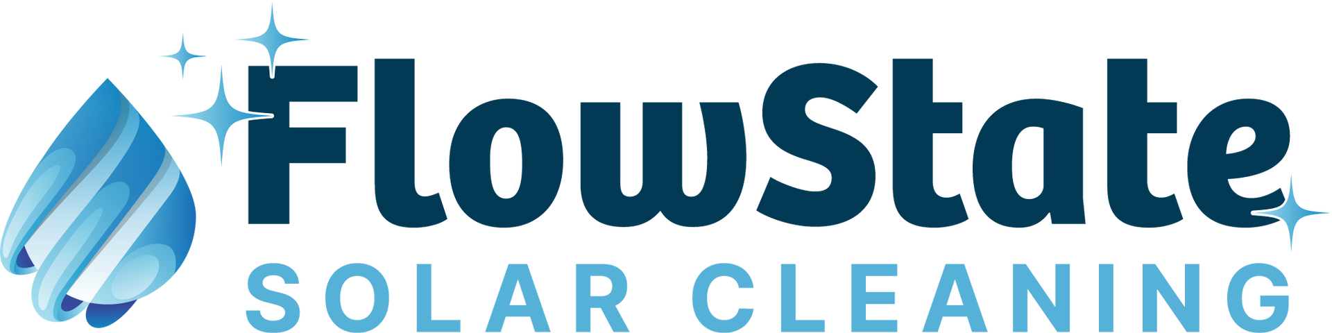 the logo for flowstate solar cleaning has a drop of water on it .