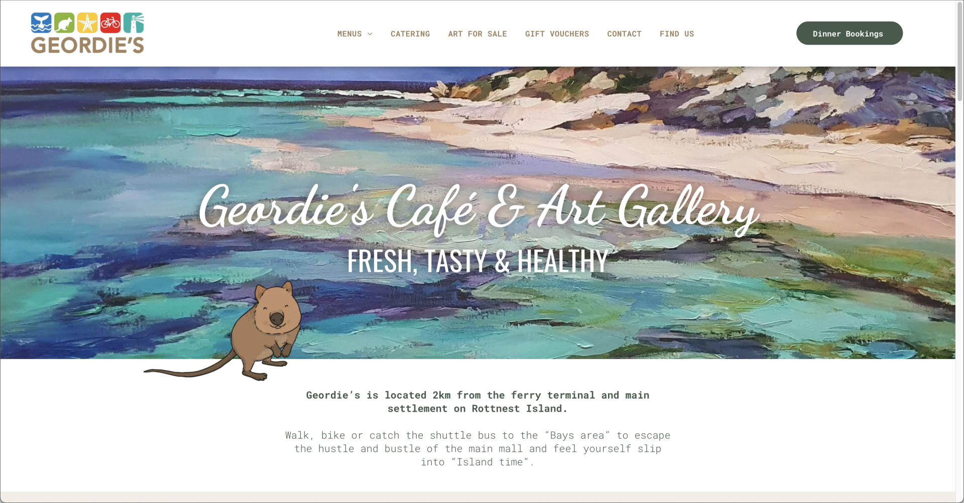 A screenshot of a website for a cafe and art gallery.